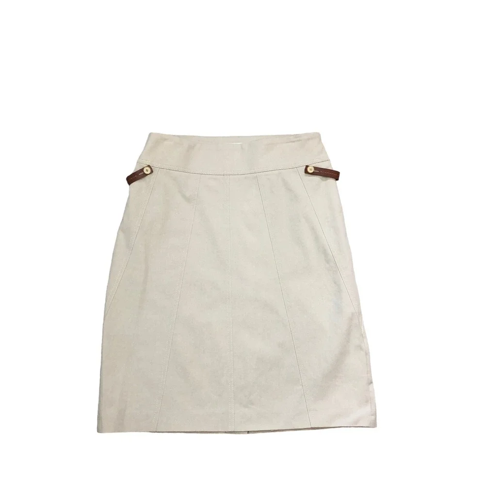 Gunex Skirt Womens Size 8 Tan Leather Strap Pencil Mini Minimalist Vintage Italy